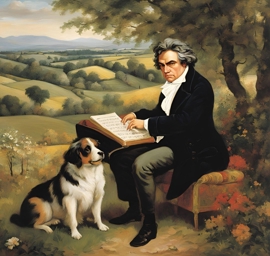 Artwork: Beethoven en la pradera junto a su perro