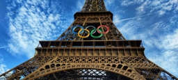 Artwork: Eiffel tower. Olympic logo.