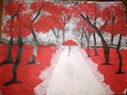 Artwork: Un bosque de arboles con hojas rojas como un sueño